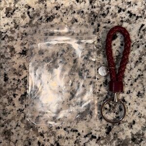 🔥Authentic! Bottega Veneta Red Leather Keychain with Silver Accent🔥